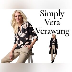 🌸Simply Vera Vera Wang Button-Up Blouse – Size L Black with Orchid Floral Print🌸